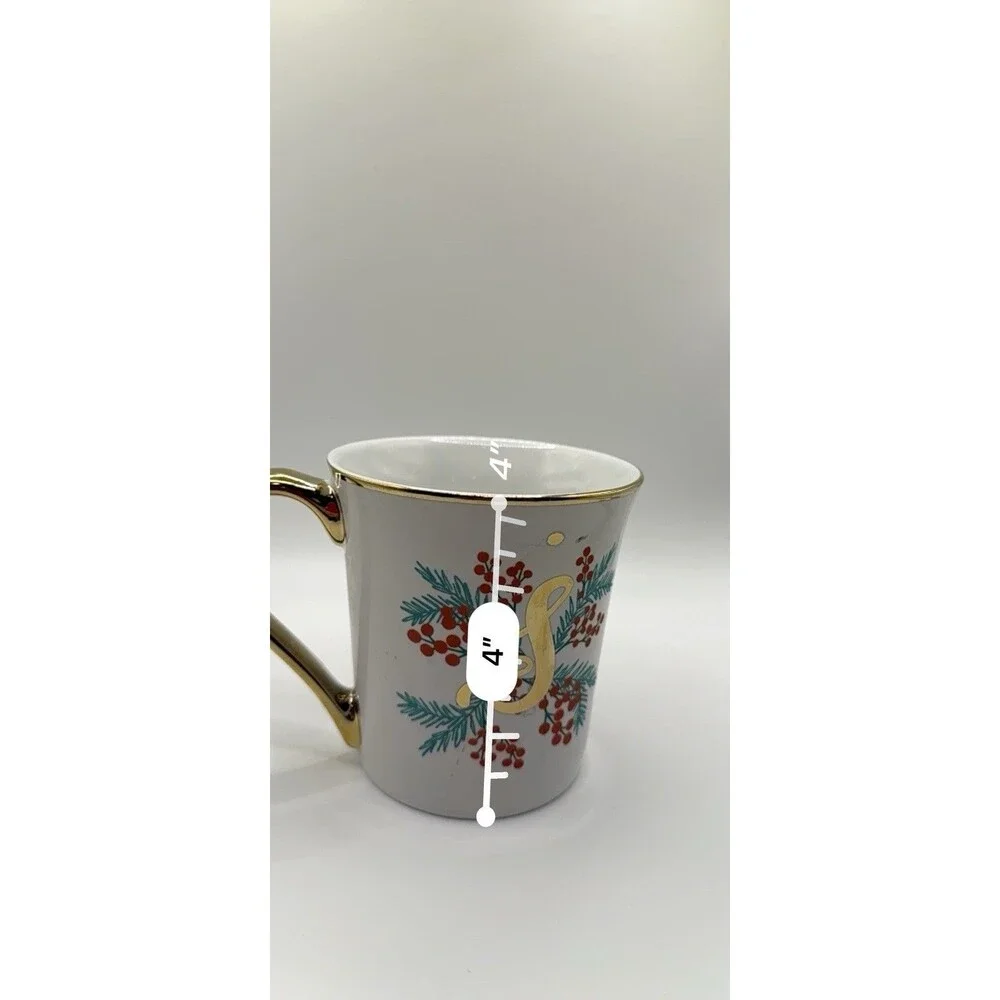 Monogram Letter S Mug 10 Strawberry Street Xmas Gold Filigree Cottagecore
